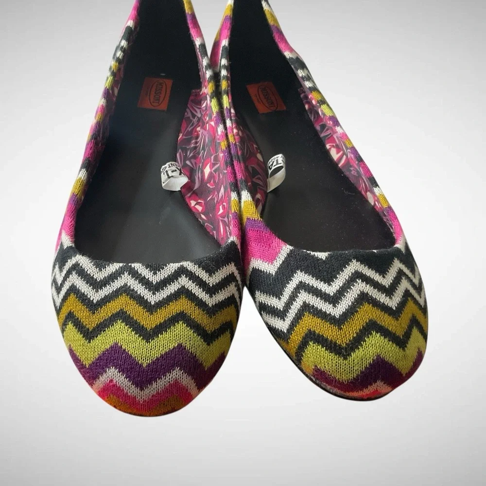 Missoni‎ For Target Pink Black Chevron Zig Zag Striped Ballet Flats Sz 9 NEW!